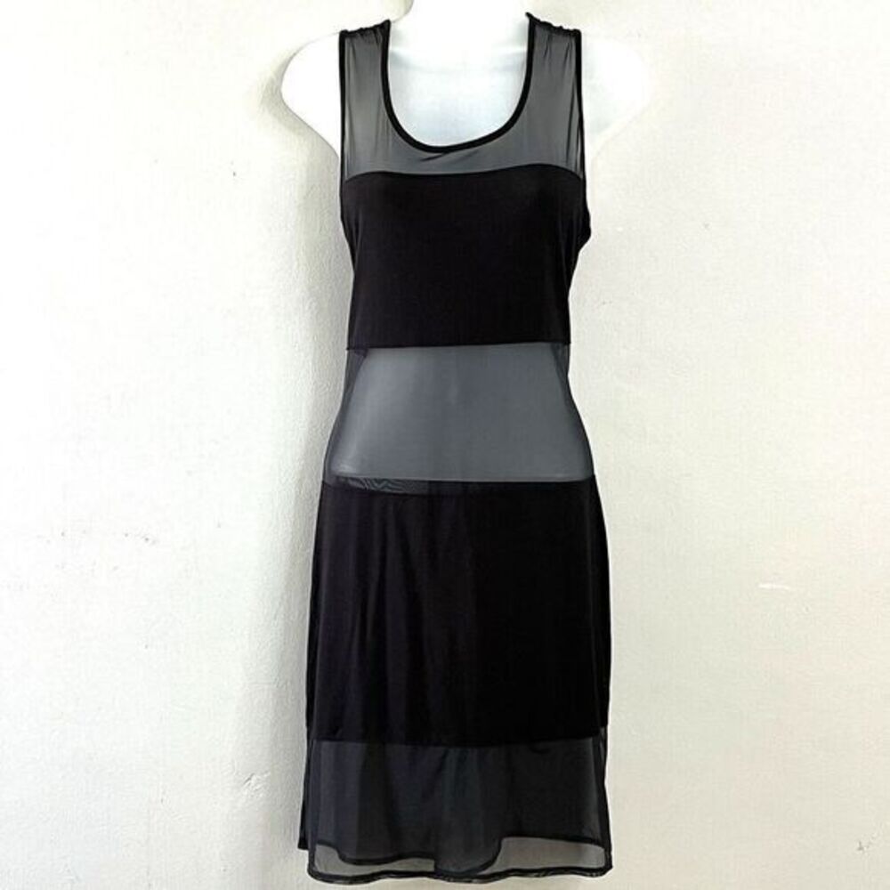 Natori Dress Mesh Knit Striped Sleeveless Knee Length Black Size‎ M Party Grunge